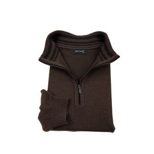 St. Croix Brown Wool Blend 1/4 Zip Pullover Sweater Suede Accents Men's Size XL